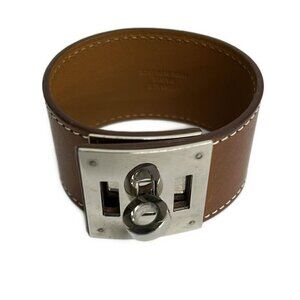 Hermes Bracelet Kelly Dog Leather Brown Silver